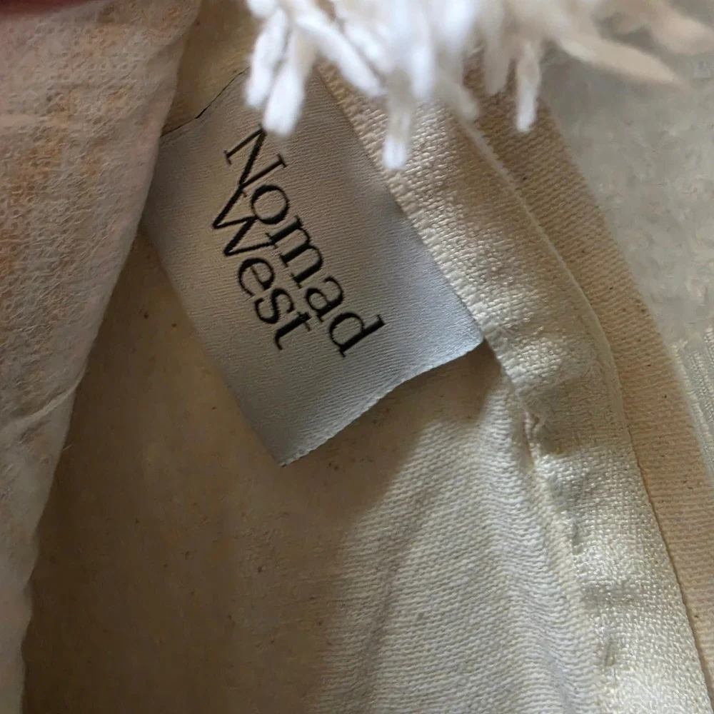 Nomad West Tufted Wavy Rainbow Lumbar Pillow Cover Cream‎ Mustard Pink Tassels